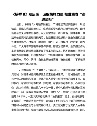 《榜样8》观后感：汲取榜样力量 校准青春“奋进坐标”