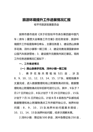 旅游环境提升工作进展情况汇报