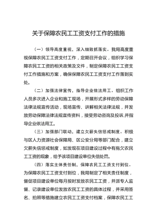 关于保障农民工工资支付工作的措施