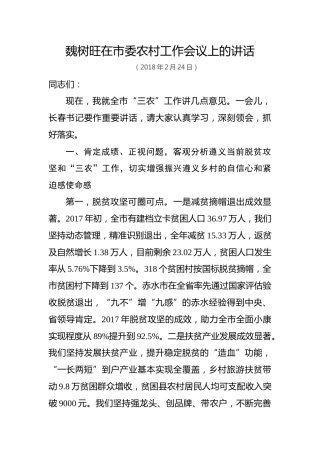 魏树旺：在市委农村工作会议上的讲话