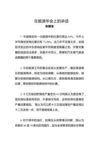 张国宝：在能源年会上的讲话