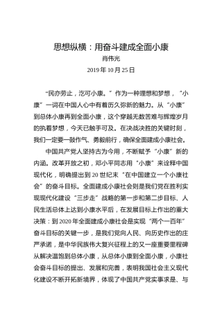 思想纵横：用奋斗建成全面小康