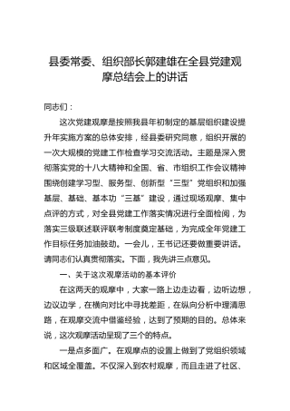 郭建雄：在全县党建观摩总结会上的讲话