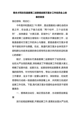穆永才同志在县委第二巡察组巡察万里乡工作动员会上的表态发言
