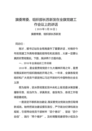 苏新发：在全旗党建工作会议上的讲话