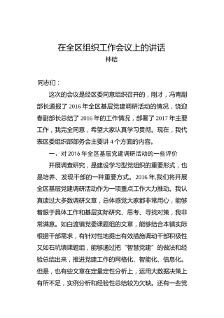 林硈：在全区组织工作会议上的讲话