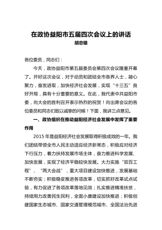胡忠雄：在政协益阳市五届四次会议上的讲话