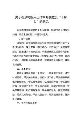 关于在乡村振兴工作中开展党员“十带头”的意见