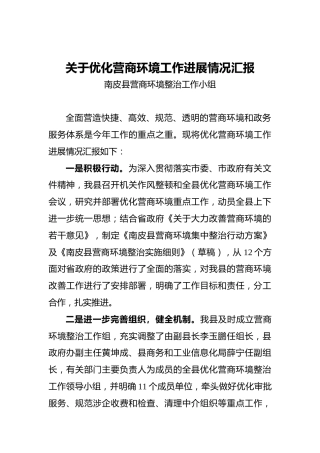 关于优化营商环境工作进展情况汇报