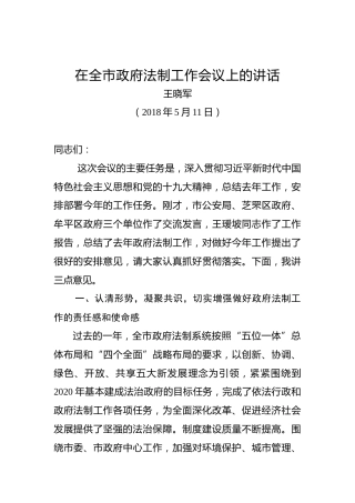 王晓军：在全市政府法制工作会议上的讲话
