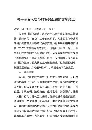 关于全面落实乡村振兴战略的实施意见