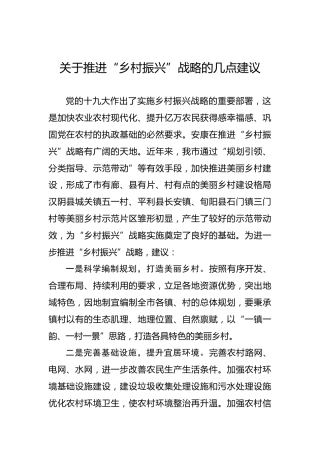 关于推进“乡村振兴”战略的几点建议
