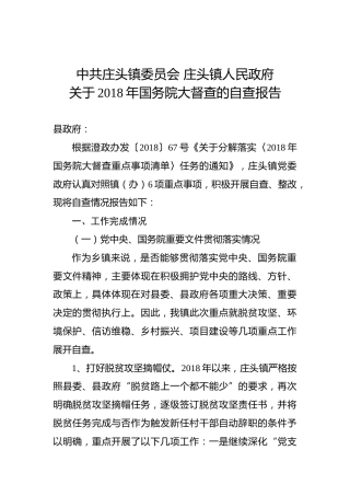 庄头镇人民政府关于2018年国务院大督查的自查报告