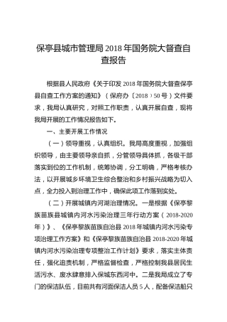 保亭县城市管理局2018年国务院大督查自查报告