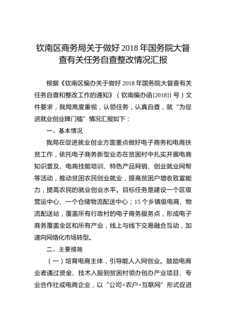 钦南区商务局关于做好2018年国务院大督查有关任务自查整改情况汇报