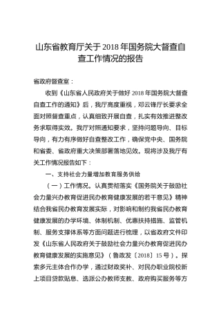 山东省教育厅关于2018年国务院大督查自查工作情况的报告