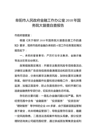 阜阳市人民政府金融工作办公室2018年国务院大督查自查报告