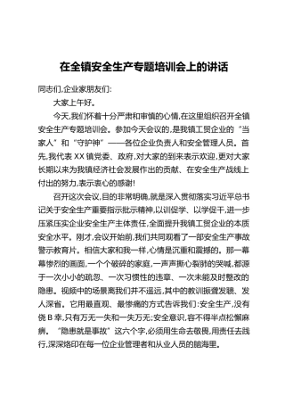 在全镇安全生产专题培训会上的讲话