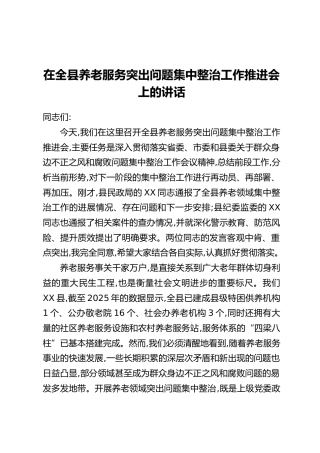 在全县养老服务突出问题集中整治工作推进会上的讲话