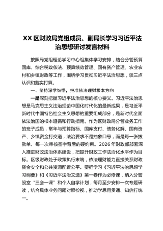 XX区财政局党组成员、副局长学习习近平法治思想研讨发言材料