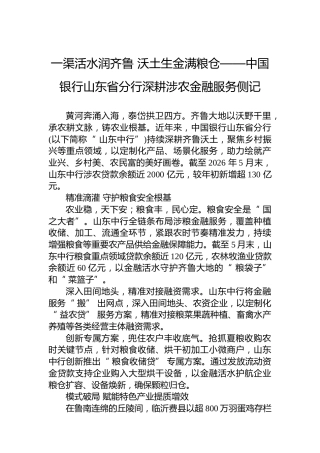 一渠活水润齐鲁沃土生金满粮仓——中国银行山东省分行深耕涉农金融服务侧记