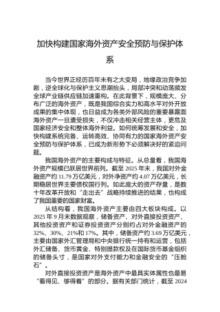 加快构建国家海外资产安全预防与保护体系