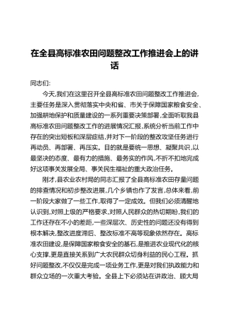 在全县高标准农田问题整改工作推进会上的讲话