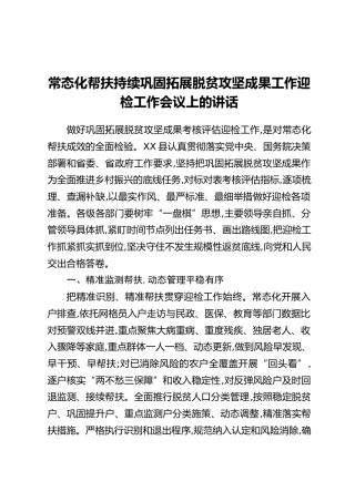 常态化帮扶持续巩固拓展脱贫攻坚成果工作迎检工作会议上的讲话