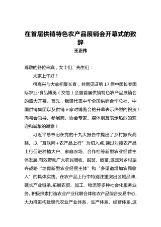 王正伟：在首届供销特色农产品展销会开幕式的致辞