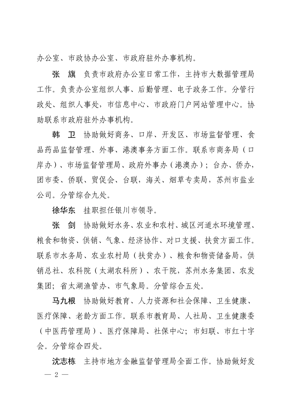 市政府办公室关于调整市政府秘书长副秘书长办公室主任副主任党组成员督查室主任工作分工的通知_第1页