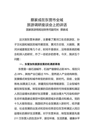 蔡家成：在东营市全域旅游调研座谈会上的讲话