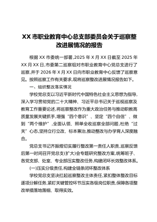 XX市职业教育中心总支部委员会关于巡察整改进展情况的报告