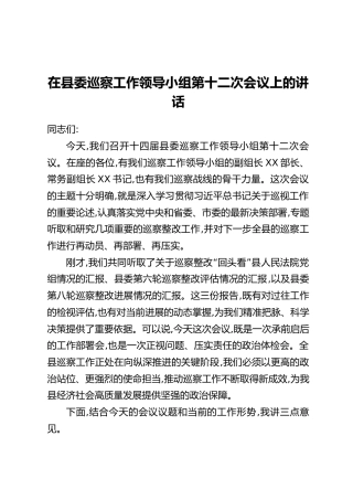 在县委巡察工作领导小组第十二次会议上的讲话