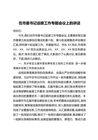 在市委书记巡察工作专题会议上的讲话