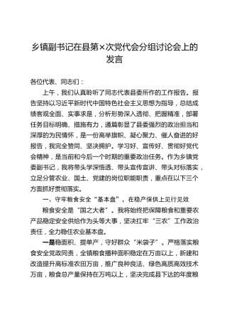 乡镇副书记在县第X次党代会分组讨论会上的发言