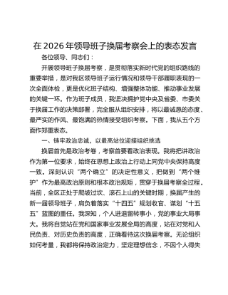 在2026年领导班子换届考察会上的表态发言
