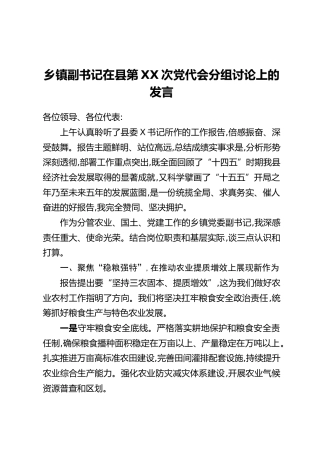 乡镇副书记在县第XX次党代会分组讨论上的发言