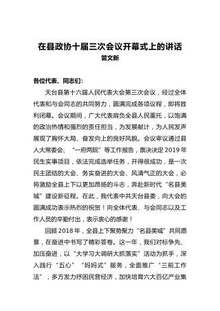管文新：在县政协十届三次会议开幕式上的讲话