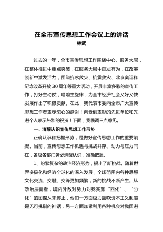 林武：在全市宣传思想工作会议上的讲话
