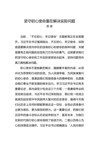 苏言：坚守初心使命重在解决实际问题