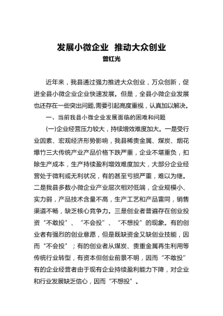 曾红光：发展小微企业推动大众创业