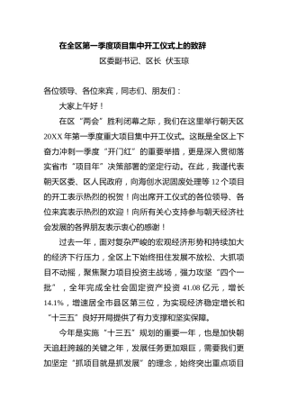 在全区第一季度项目集中开工仪式上的致辞