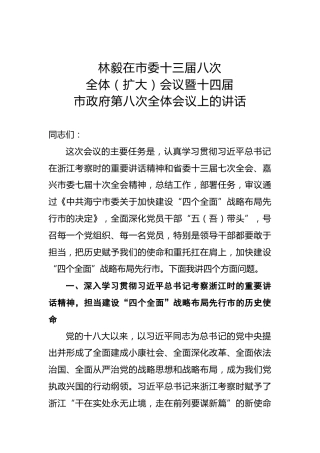 林毅：在市委十三届八次全体（扩大）会议暨十四届市政府第八次全体会议上的讲话