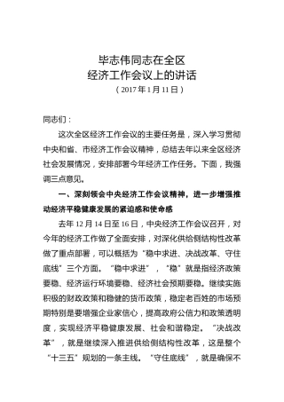 毕志伟：在全区经济工作会议上的讲话