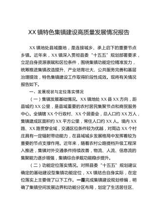XX镇特色集镇建设高质量发展情况报告